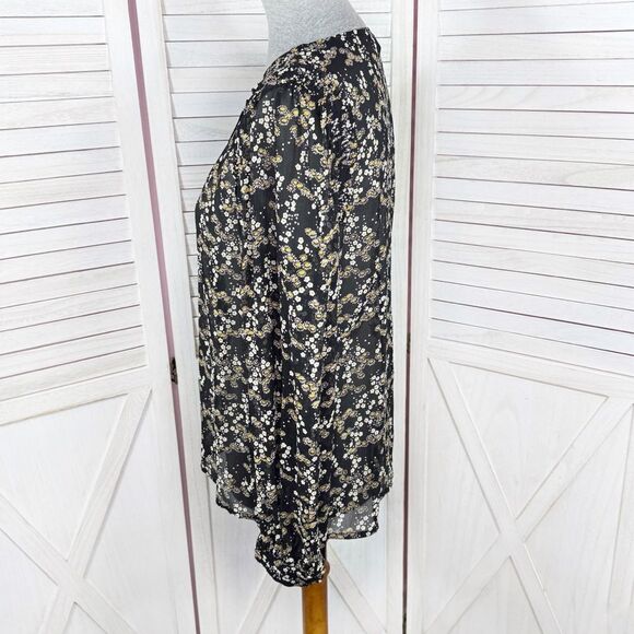 Paige Ambrosine Sheer Floral Silk Blouse Black Medium Ruffle - Picture 4 of 15